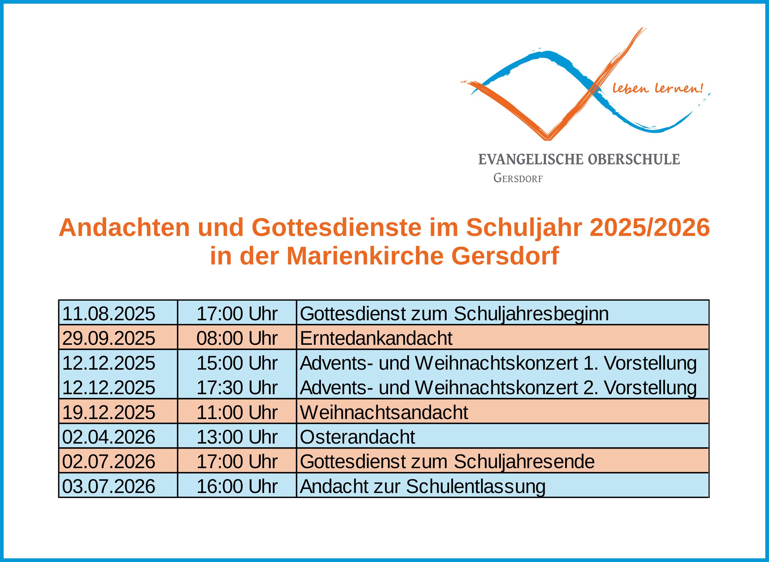 Termine Andachten Homepage